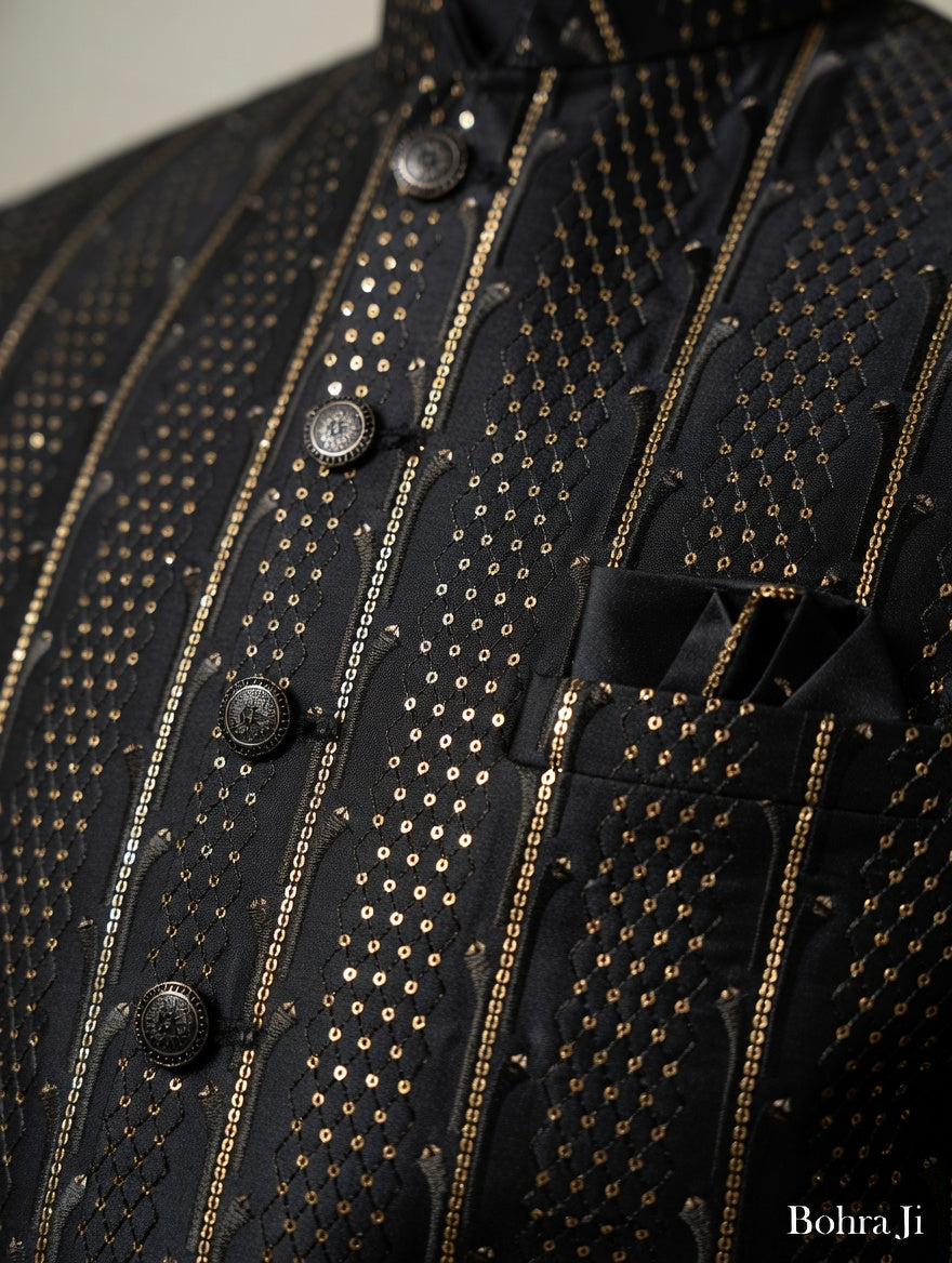 Royal Obsidian Gold chrome Jodhpuri Suit