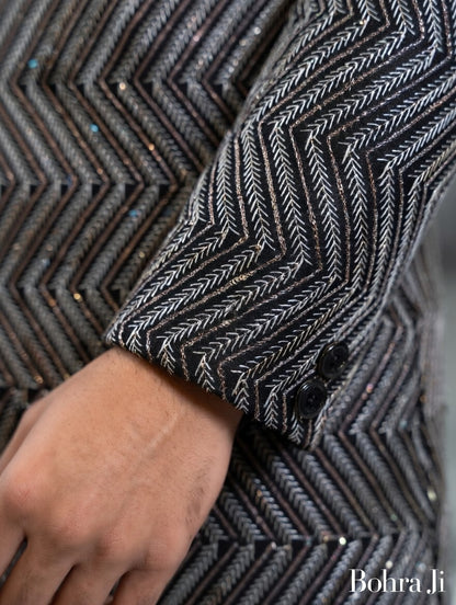 Royal Matt Gold Texture Open Indo Jacket/ Set