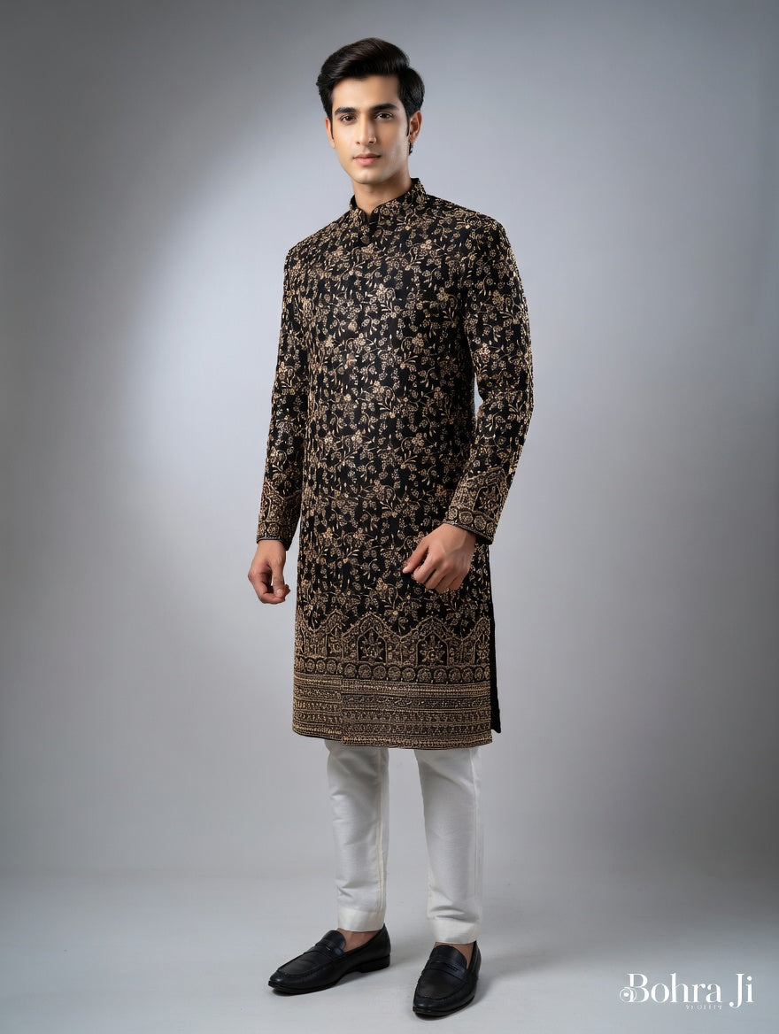 Royal Golden Texture Embellish Sherwani/ Set