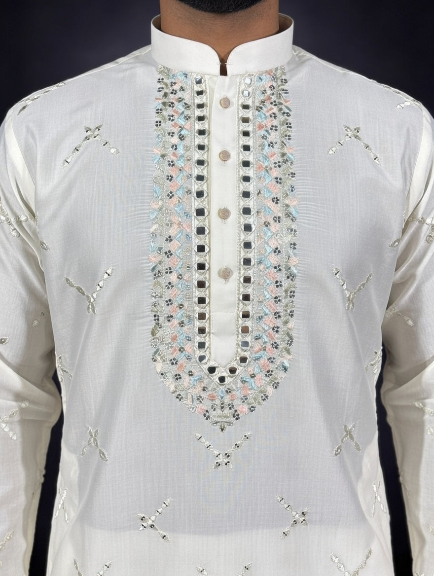 Royal Ivory Hand Embroidery Kurta Set