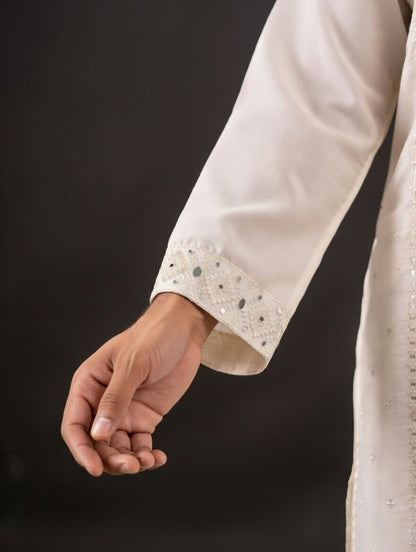 Designer Creme Hand Mirror Work Kurta Set