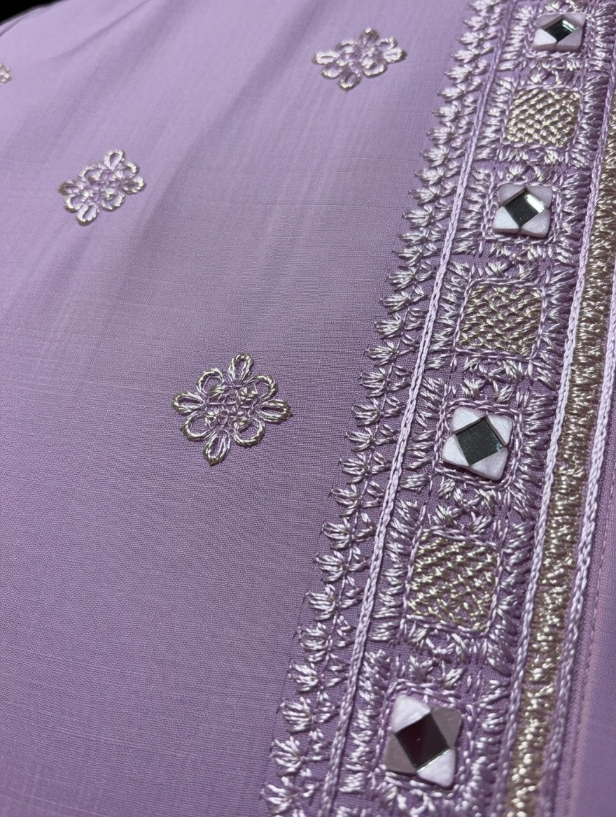 Designer Lilac Hand Mirror Work Kurta Set