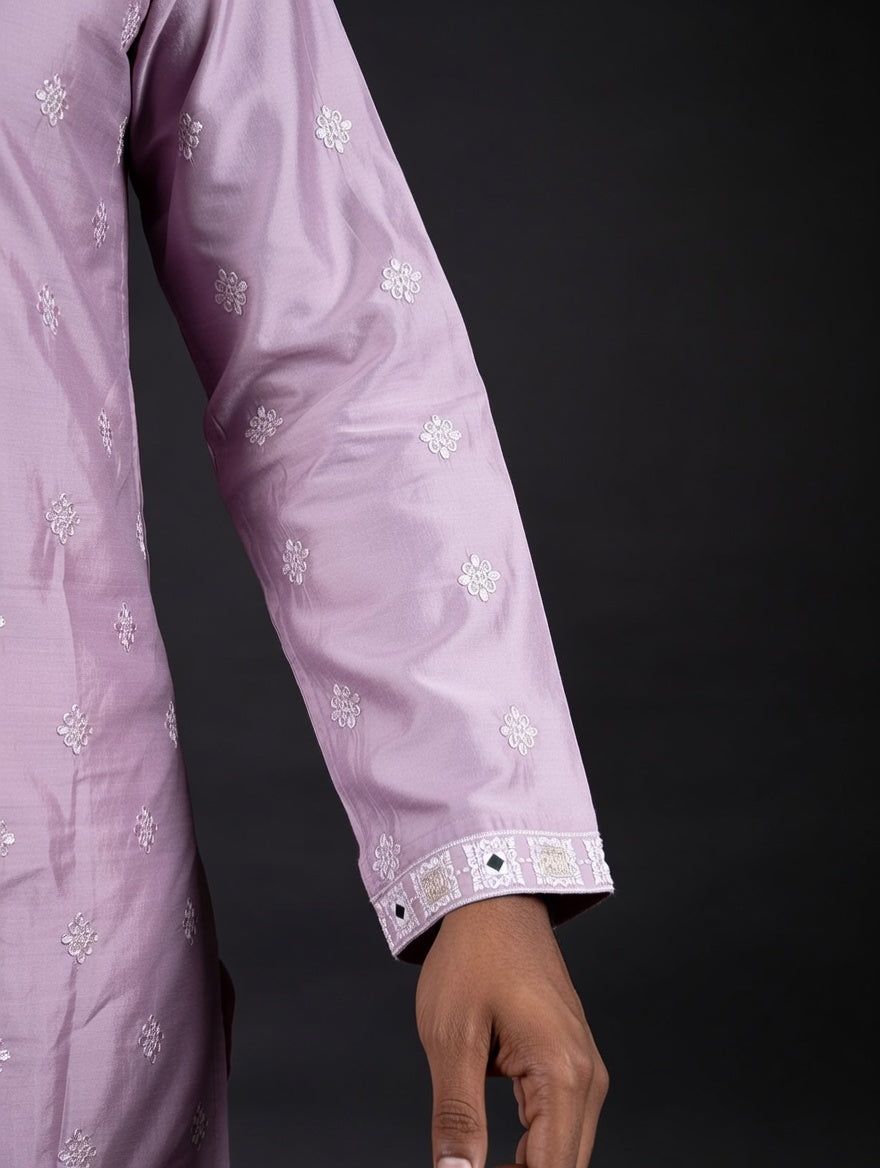 Designer Lilac Hand Mirror Work Kurta Set