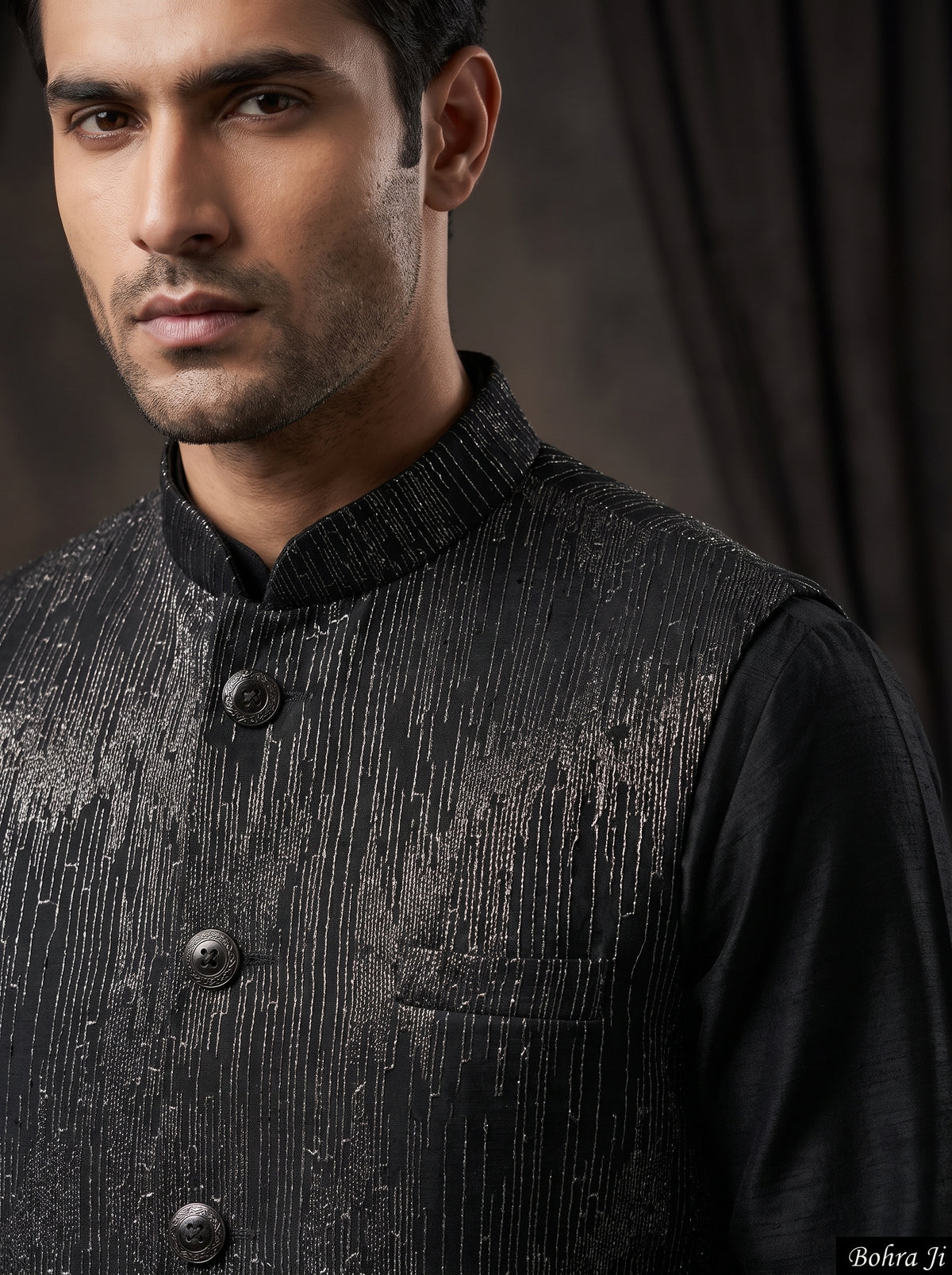 Black Silver Nehru Jacket /Set