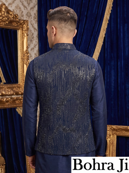 French Blue silver Nehru Jacket/Set