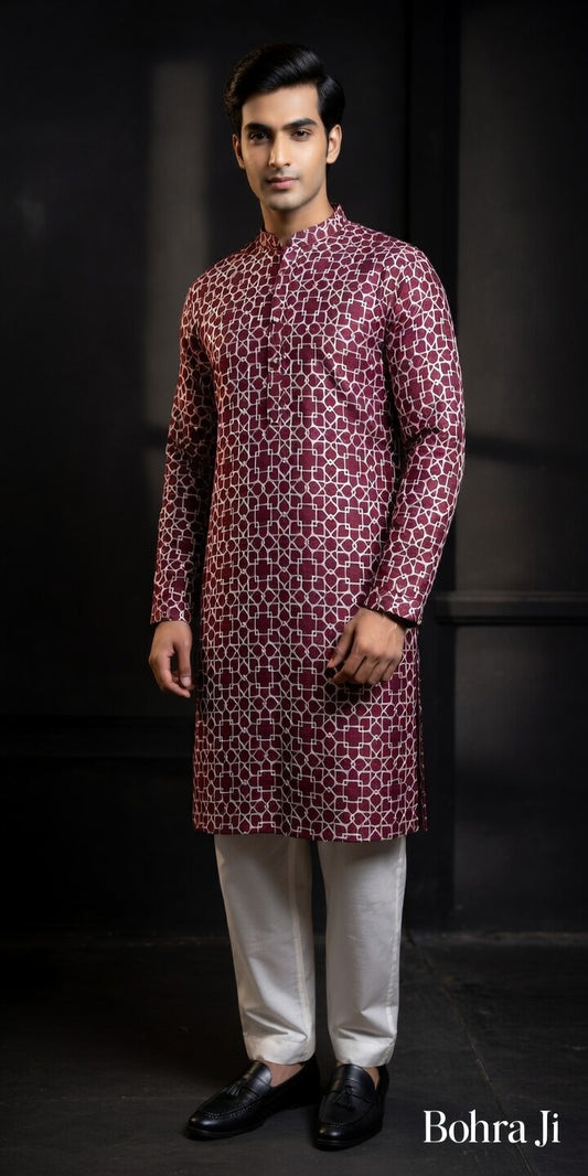 Royal Maroon Resham Texture Kurta/ Set