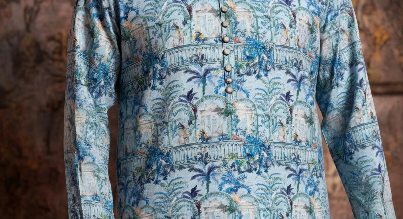 Teal Blue Regal Print Kurta