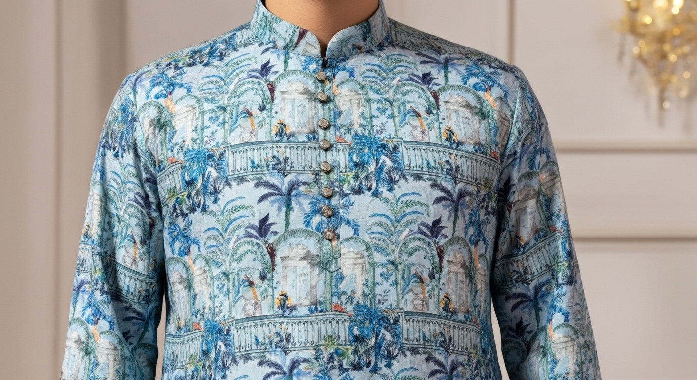 Teal Blue Regal Print Kurta