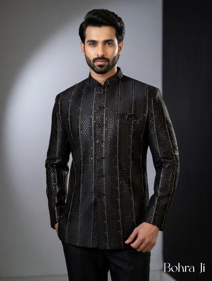 Royal Obsidian Gold chrome Jodhpuri Suit