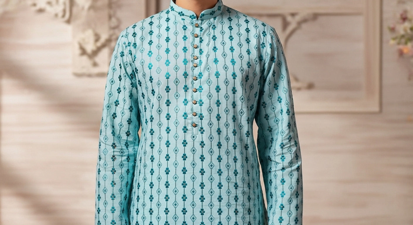 Teal Kurta tone to tone with Gold Matt sequins