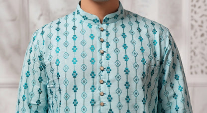 Teal Kurta tone to tone with Gold Matt sequins