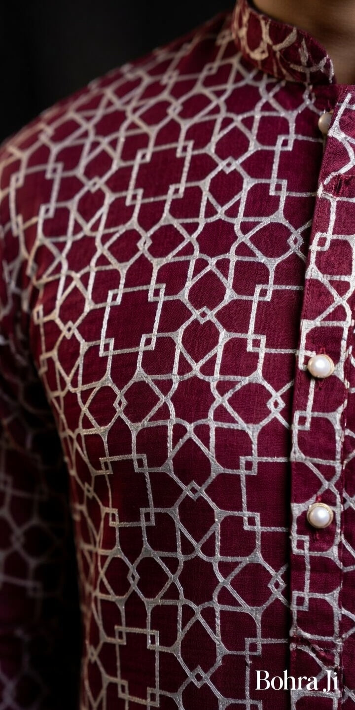 Royal Maroon Resham Texture Kurta/ Set