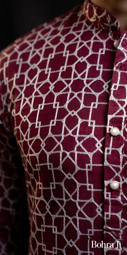 Royal Maroon Resham Texture Kurta/ Set
