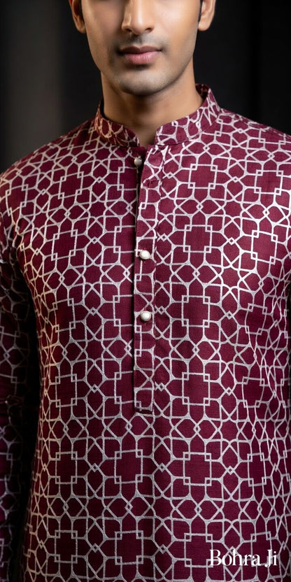 Royal Maroon Resham Texture Kurta/ Set