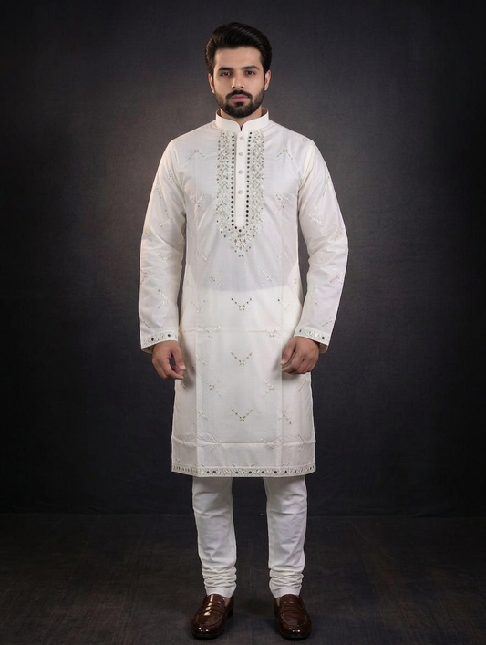 Royal Ivory Hand Embroidery Kurta Set
