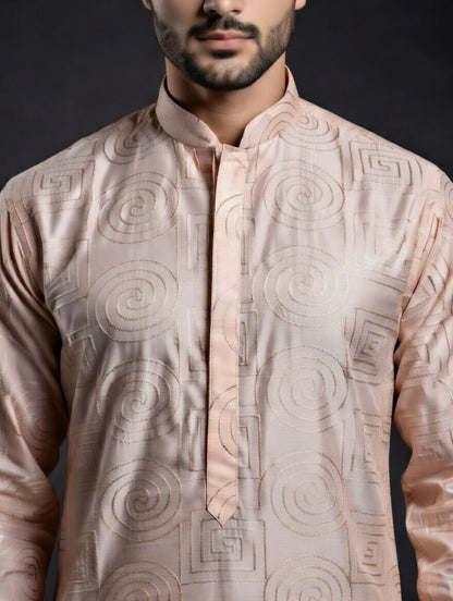 Premium Light Peach Zari Work Kurta
