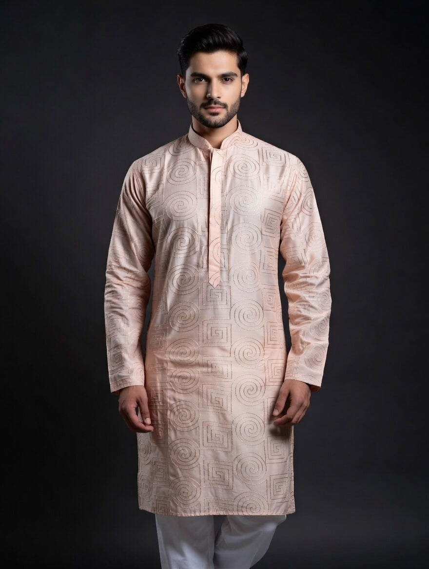 Premium Light Peach Zari Work Kurta