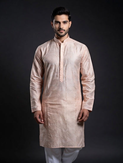 Premium Light Peach Zari Work Kurta