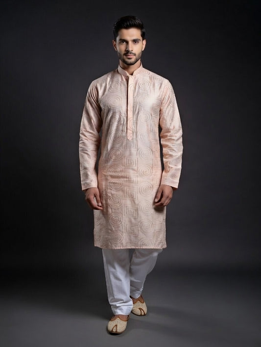 Premium Light Peach Zari Work Kurta