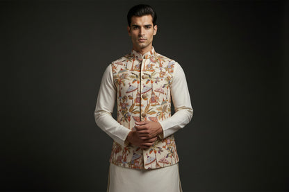 Royal Heritage Elephant Print Nehru jacket Set