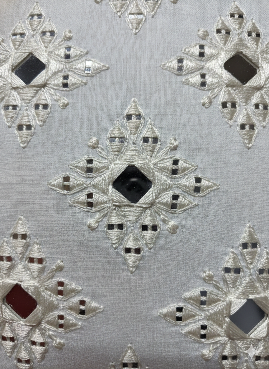Designer Handwork Mirror Off White Kurta Set