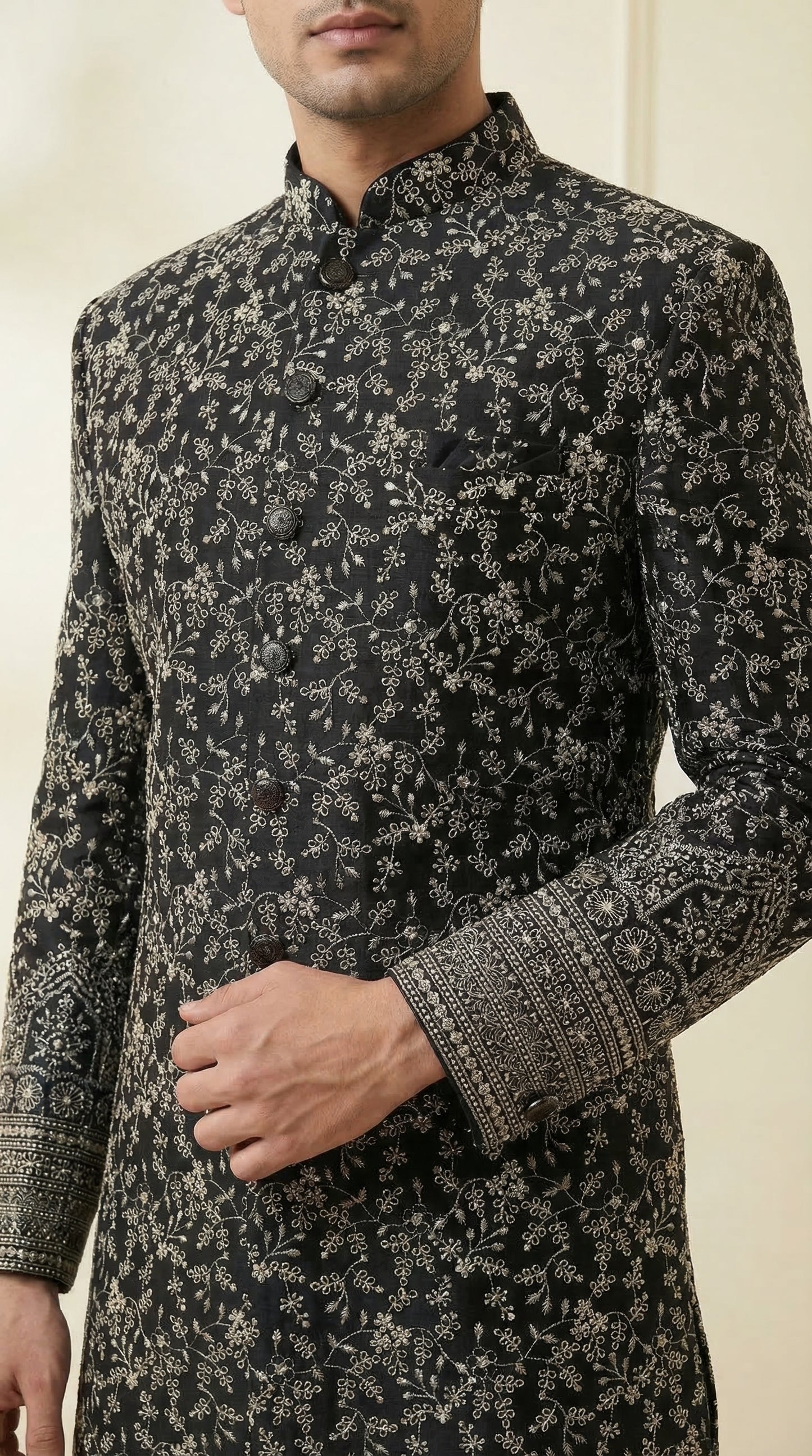 Royal Golden Texture Embellish Sherwani/ Set