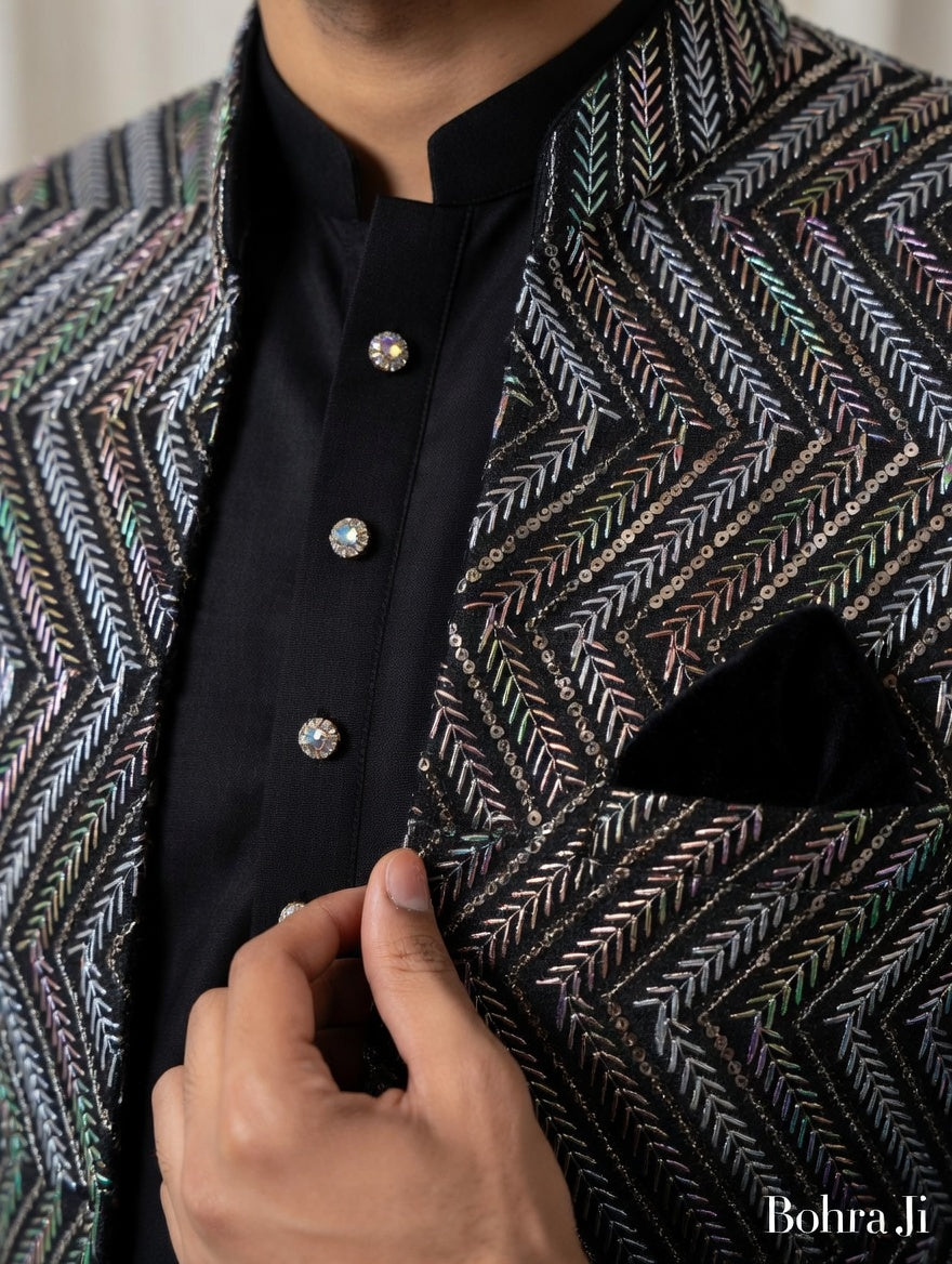 Royal Matt Gold Texture Open Indo Jacket/ Set