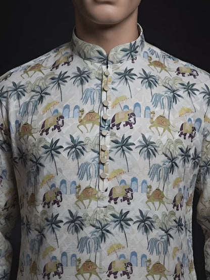 Royal Heritage Palm Print Kurta/ Set