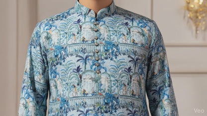 Teal Blue Regal Print Kurta