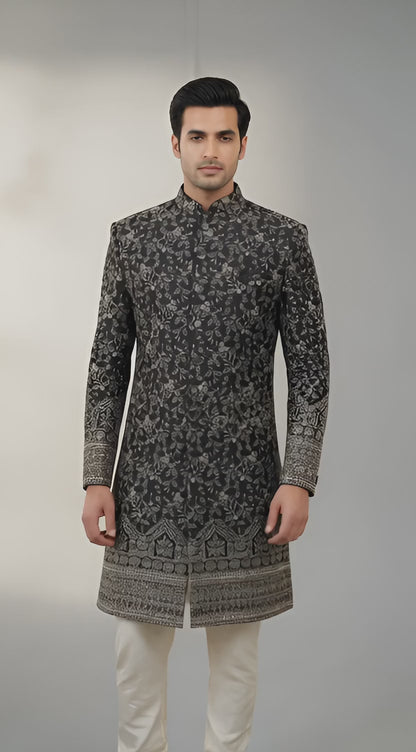 Royal Golden Texture Embellish Sherwani/ Set