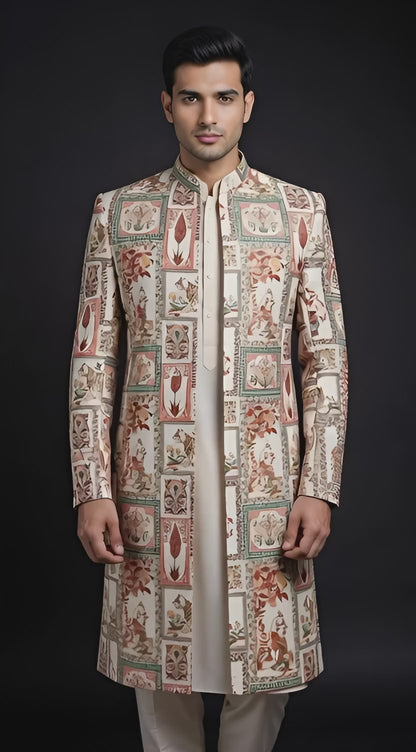 Regal Botanical Print Open Indo Western Set