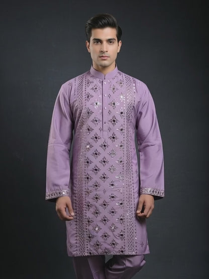 Designer Lilac Hand Mirror Embroidery Kurta Set