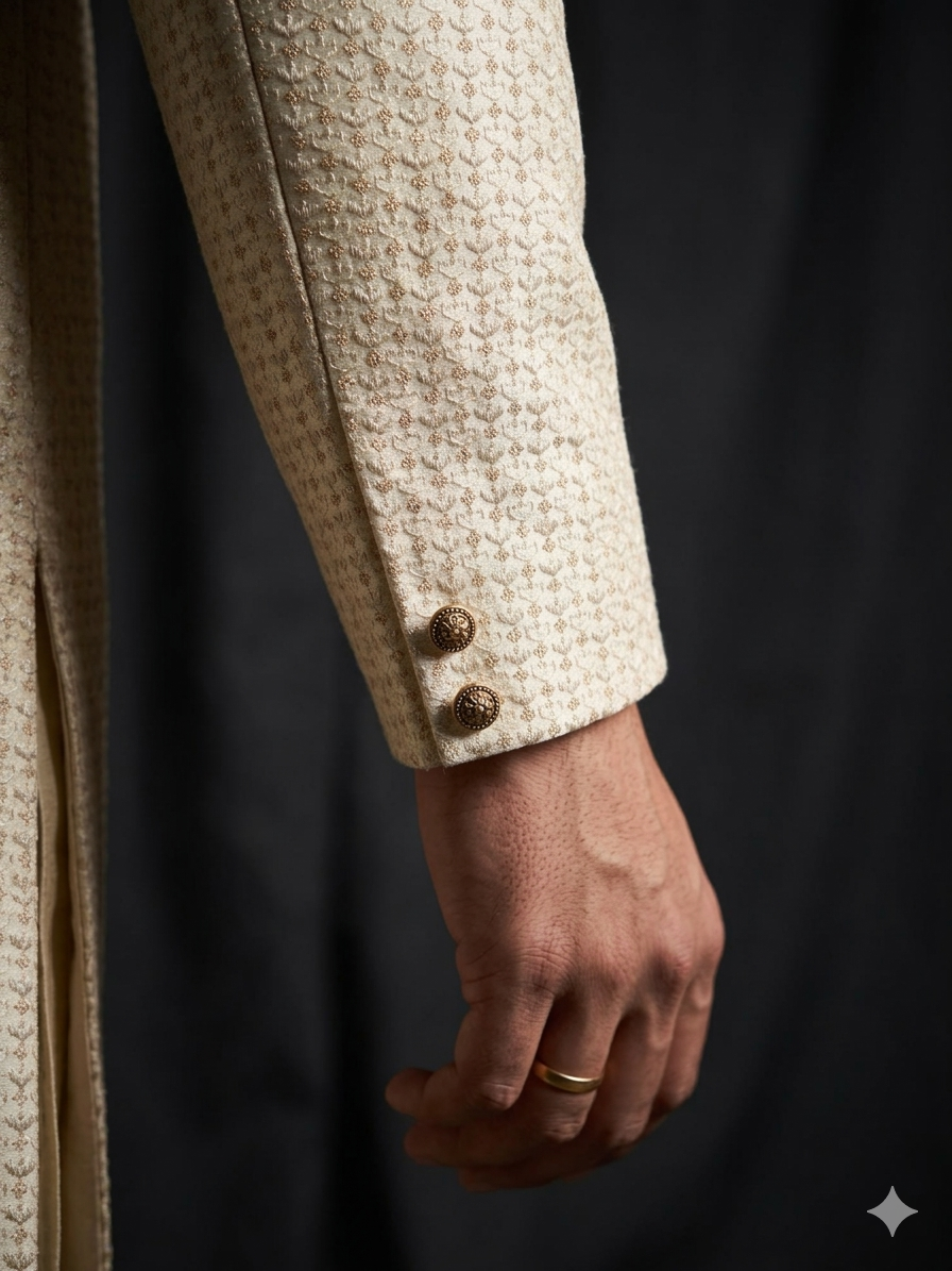 Regal Champagne Gold Texture Open Indo-Western Set