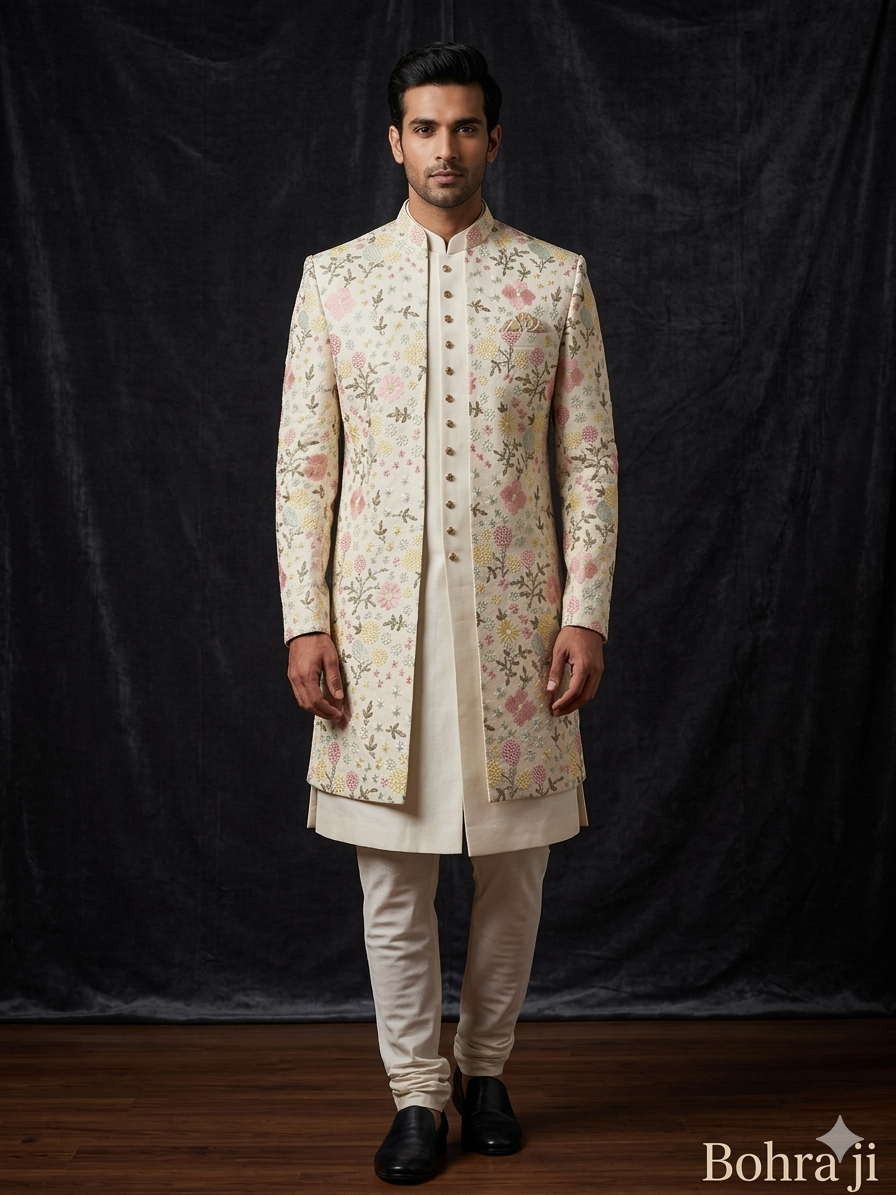 Regal Multi Thread Floral Open Indo Western Set