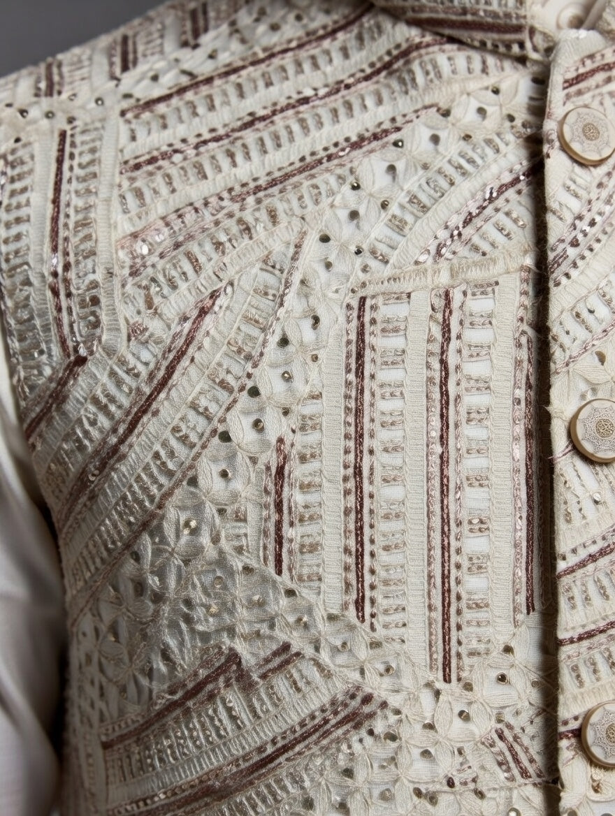 Designer Wine Sequins Nehru Jacket Set