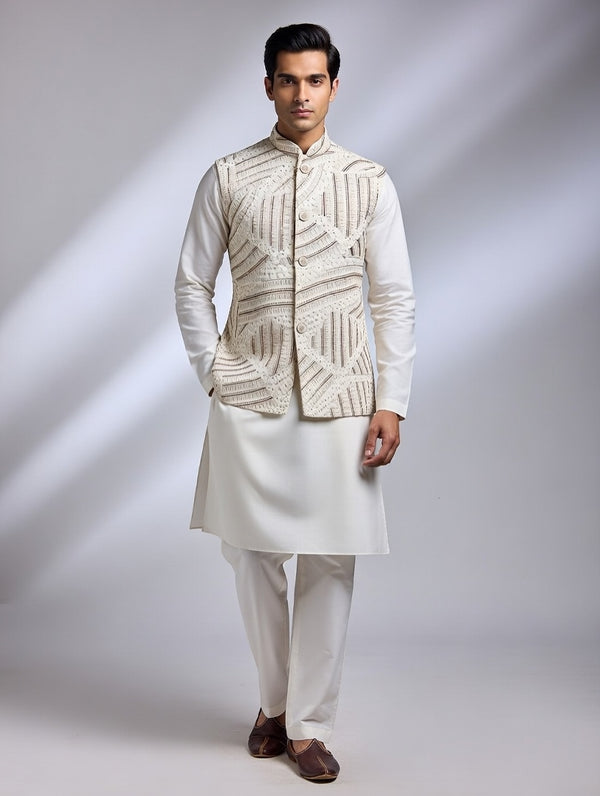 Designer Wine Sequins Nehru Jacket Set